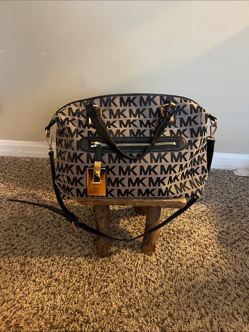 Michael Kors Brown & Black MK Logo Messenger Bag with Gold Hardware